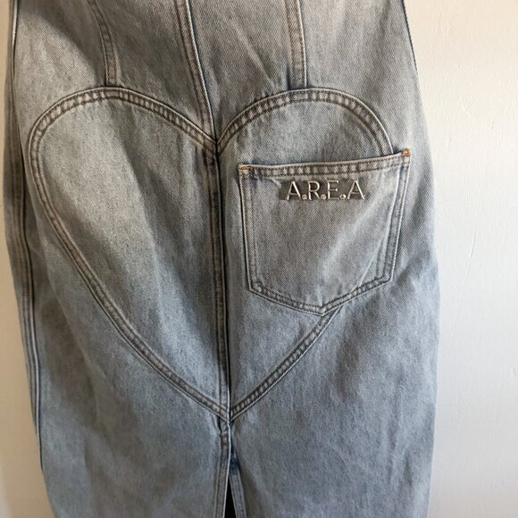 NWT Area Blue Flower Corsage Denim Strapless Dress 10 - Picture 6 of 8